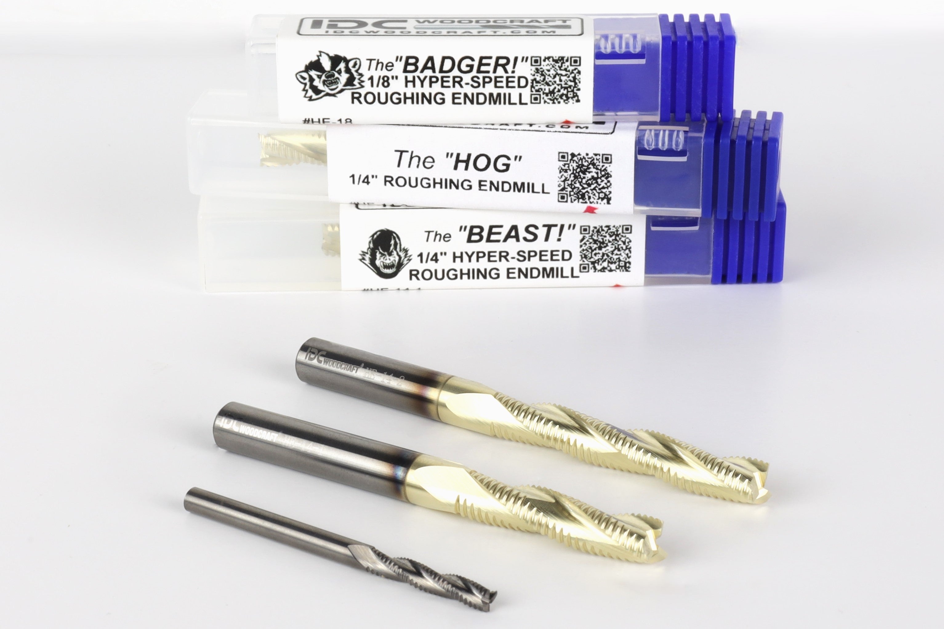 BEAST-BADGER-HOG Full Set, 3 High-Speed Roughing CNC Router Bits, 1/8 & 1/4 Shank