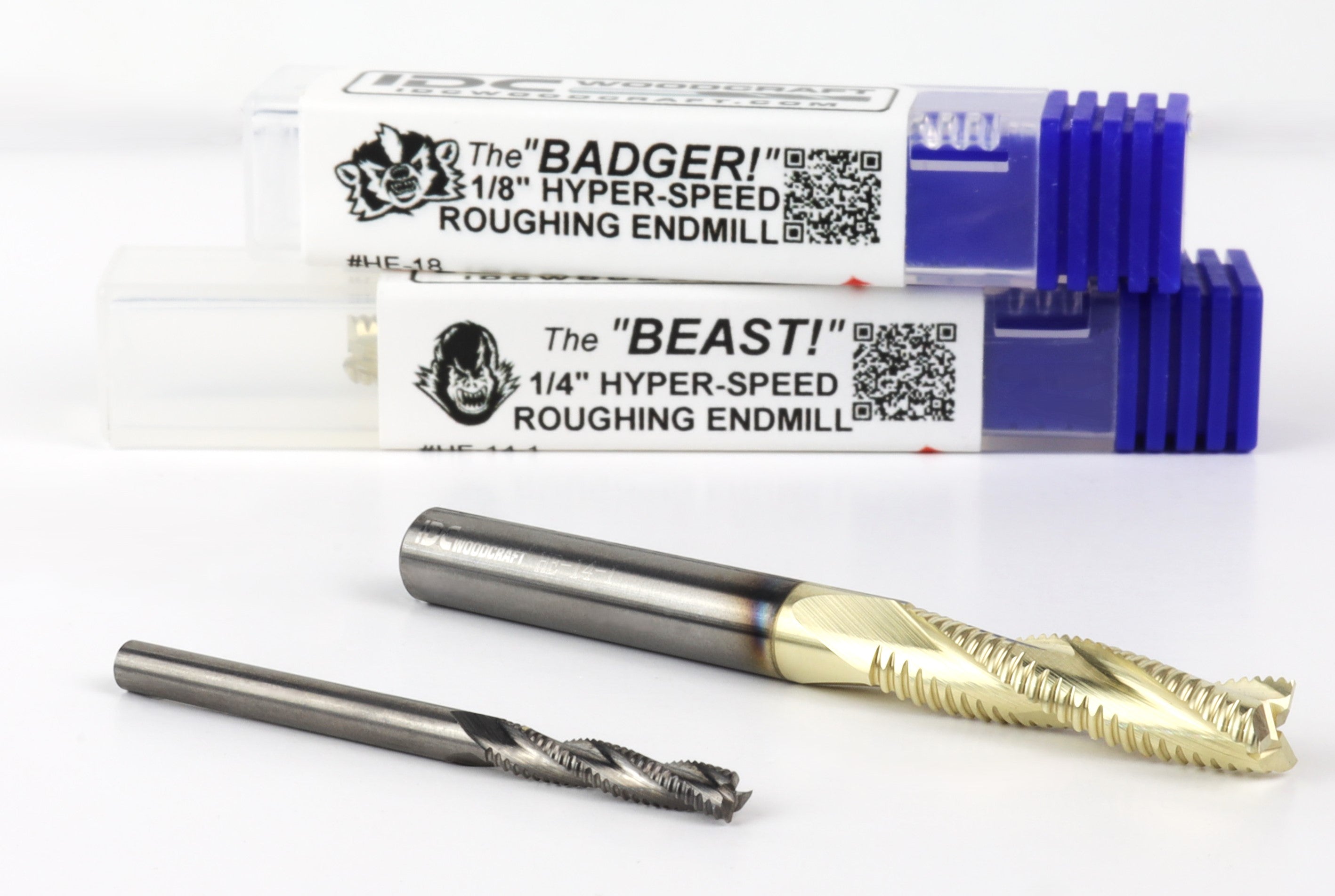 BEAST-BADGER Set, 2 High-Speed Roughing CNC Router Bits, 1/8 & 1/4 Shank