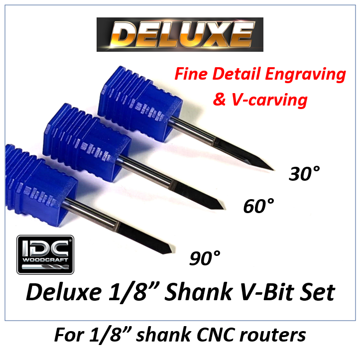 1/8 Shank Deluxe V-Bit Grooving Set 30, 60, 90 Deg for CNC Routers