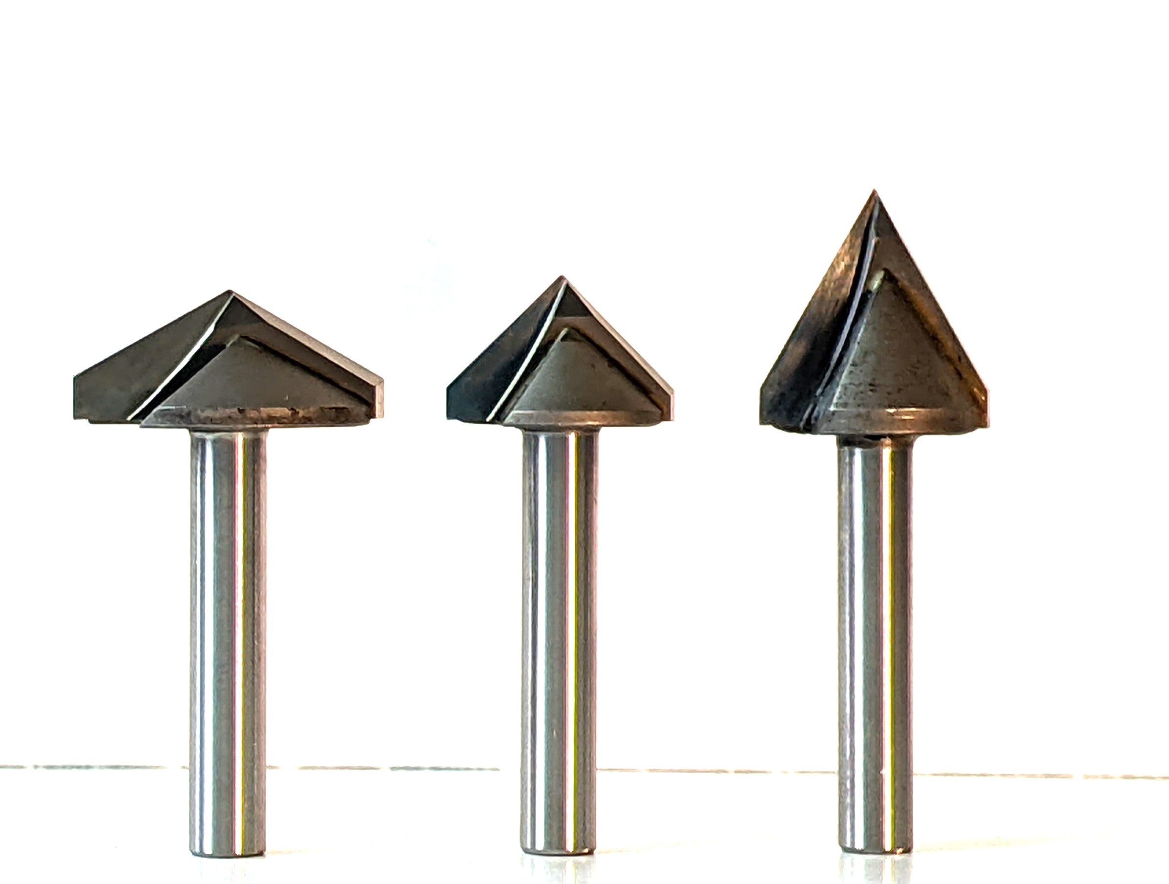 Large Body V-Bit Grooving Set 60, 90, 120 Deg for CNC Routers, 1/4 Shank