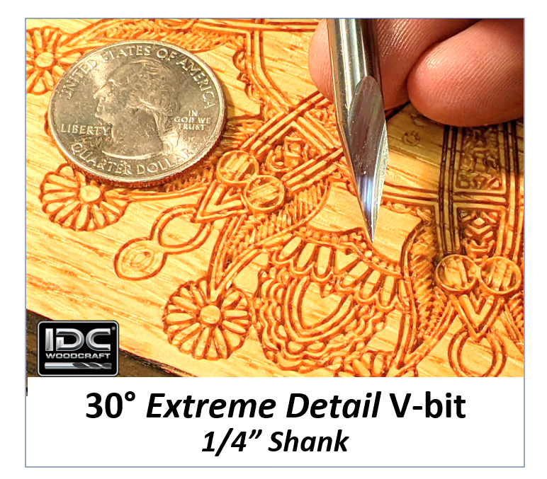 30 Degree EXTREME DETAIL V-bit Bit for CNC Routers, 1/4 Shank