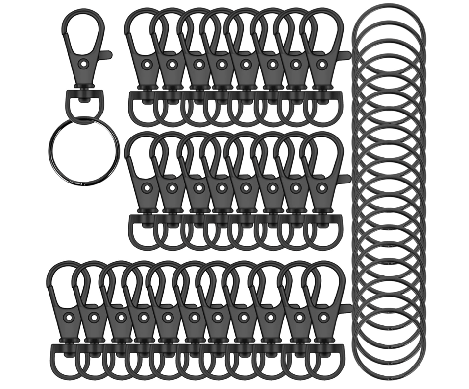120PCS Premium Swivel Lanyard Snap Hook with Key Rings, Metal Keychain Hooks for Jewelry Making, Crafts (Gun Black)