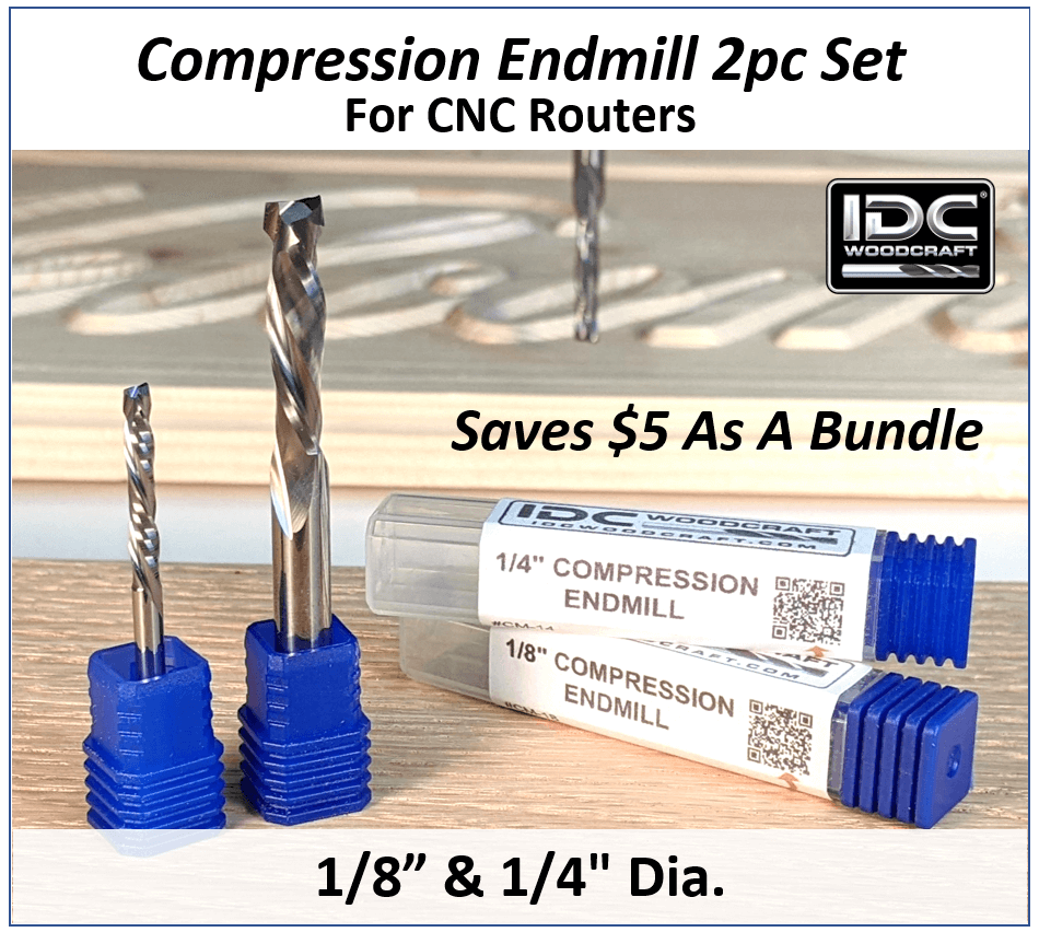 2pc Compression Endmill Bit Set For CNC Routers, 1/4 & 1/8 Dia.